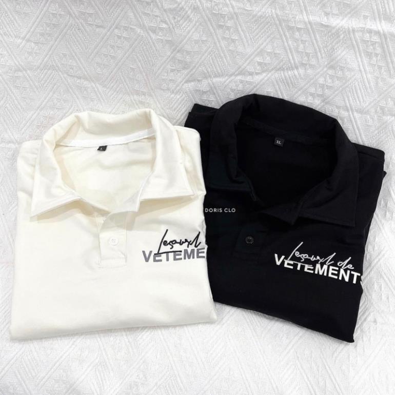 Áo Thun Polo Tay Lỡ Vetements 2 Màu Basic Đen Trắng Form Rộng Unisex Nam Nữ(Hàng Sẵn)