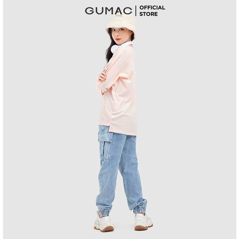 Áo thun nữ tay dài thêu GUMAC phong cách Hàn Quốc, dễ thương ATB130