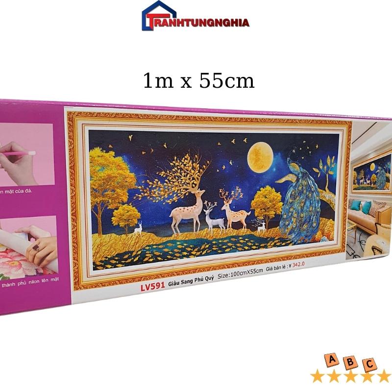 Tranh đính đá ABC phong cảnh hiện đại hươu nai tài lộc