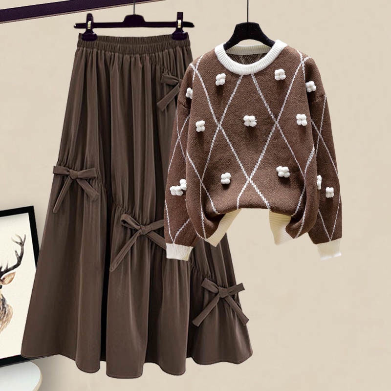Bộ Áo Sweater Dáng Ôm In Hoa Phối Chân Váy Cỡ Lớn Thời Trang 2022 Mới