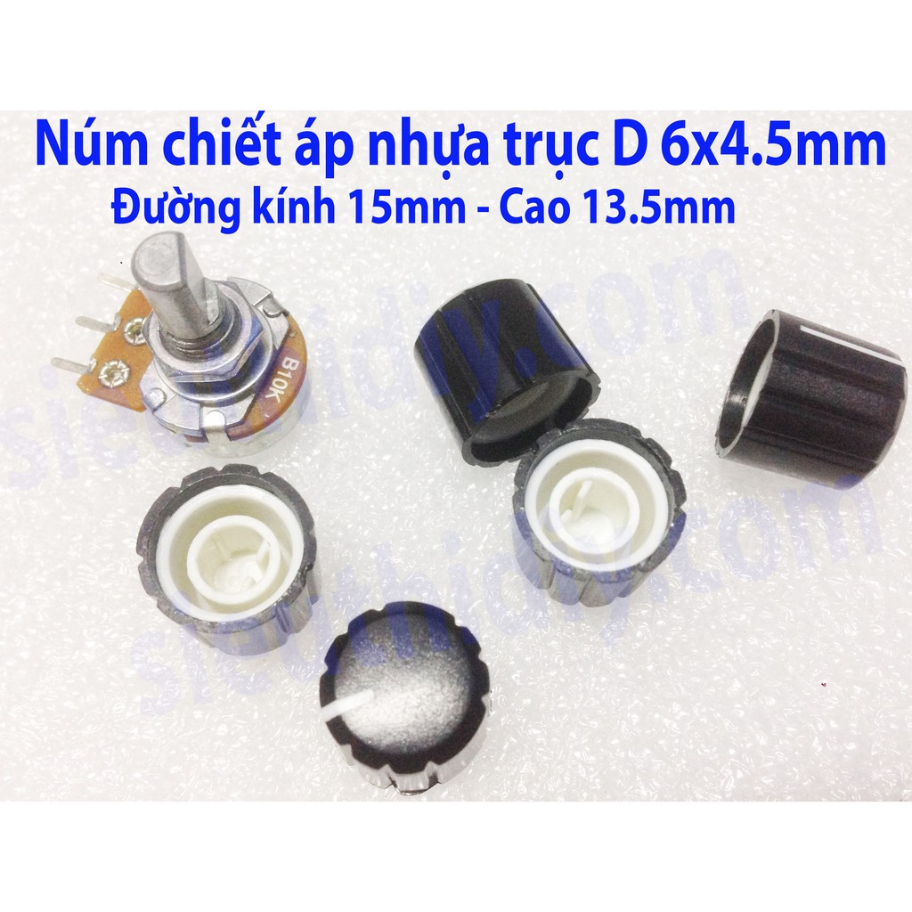 Núm nhựa chiết áp trục hoa 6mm/trục D 6x4.5mm, đường kính 15mm (gói)