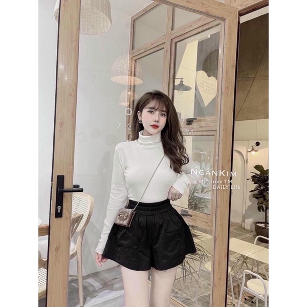 Áo giữ nhiệt tăm lót nỉ cổ lọ Chất tăm mềm dày dặn co giãn 4 chiều