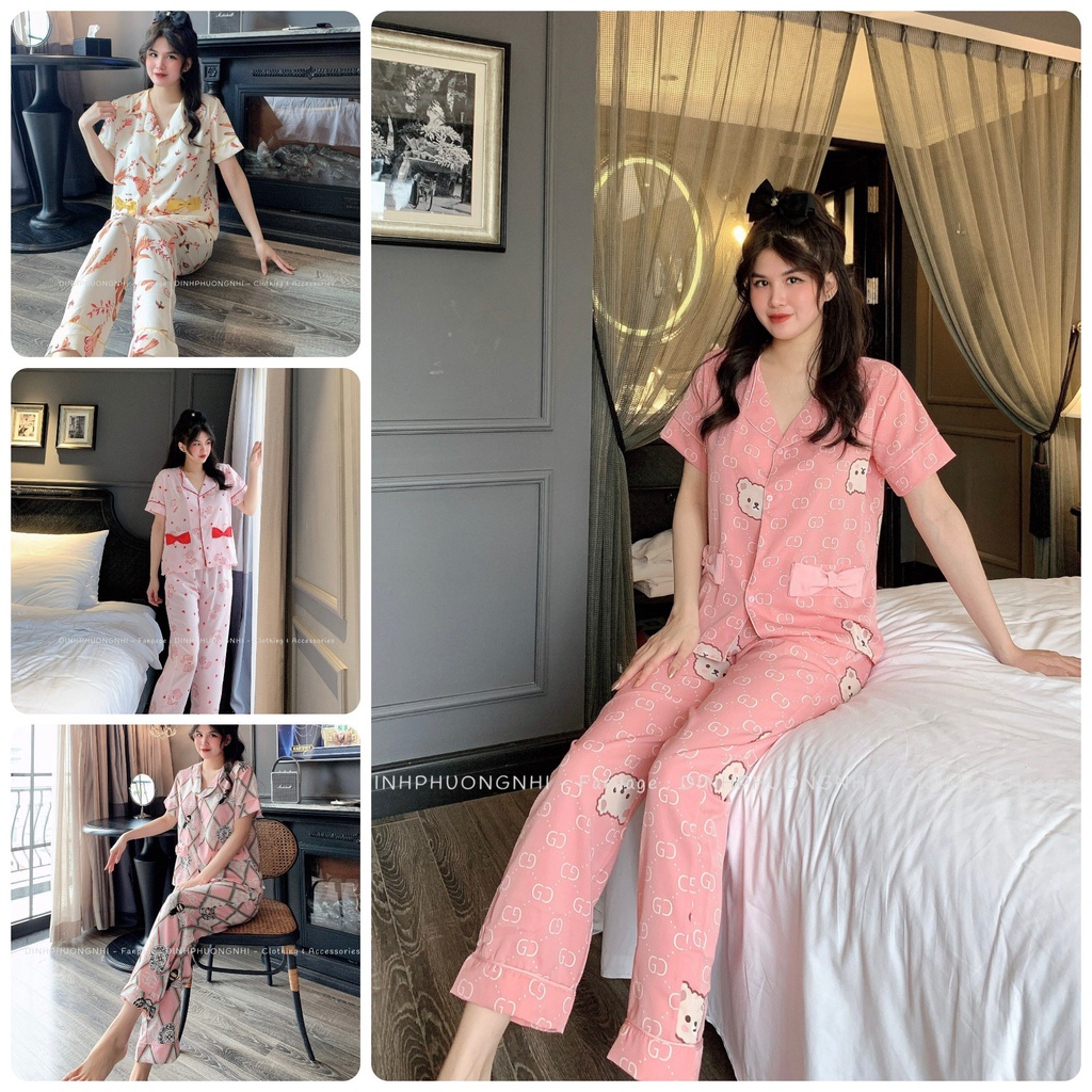 Đồ bộ nữ PIJAMA LỤA mặc nhà, mặc ngủ tiểu thư tay ngắn, quần dài, chất liệu lụa mango mát cao cấp mùa hè &lt;58kg
