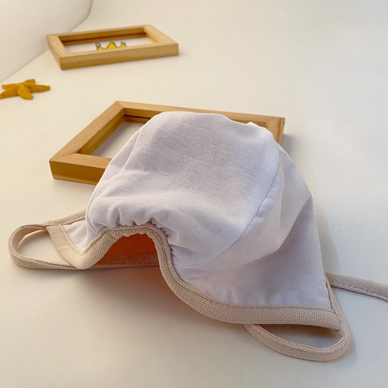 Mũ beanie mềm màu trơn bảo vệ tai họa tiết hoạt hình cho bé sơ sinh