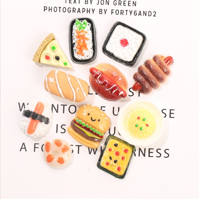 Charm các món ăn sáng với bánh mì, hotdog, hamburger, cháo cho bạn trang trí nhà búp bê, dán Jibbitz, vỏ ốp điện thoại..