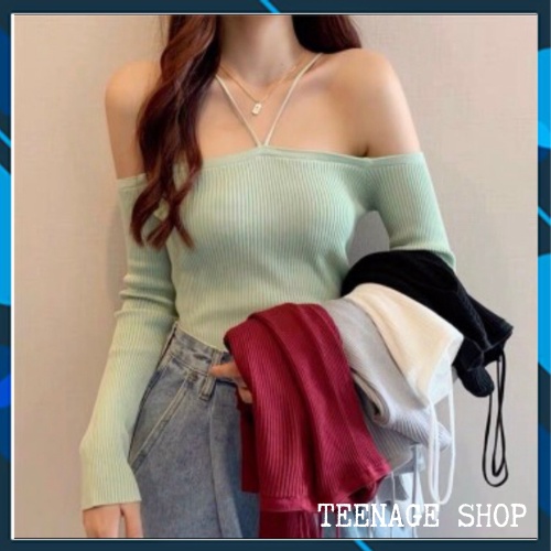 Áo len trễ vai tay dài ulzzang kiểu Hàn Quốc | BigBuy360 - bigbuy360.vn