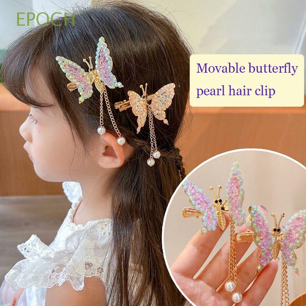 Epoch Kẹp Tóc Đính Ngọc Trai Phối Tua Rua Phong Cách Hàn Quốc Ngọt Ngào Cho Bé Gái