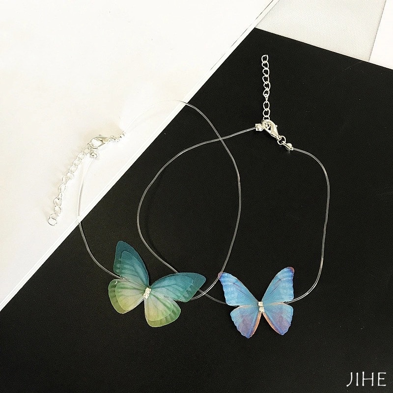 Vòng Cổ Choker Vải Tuyn Hình Bướm Ba Chiều Trong Suốt Thời Trang