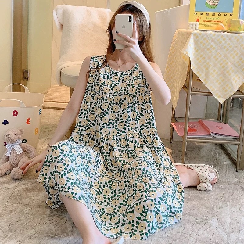 Váy ngủ, váy mặc nhà, váy bầu lanh lụa sát nách mềm mịn, nhẹ mát freesize rộng rãi