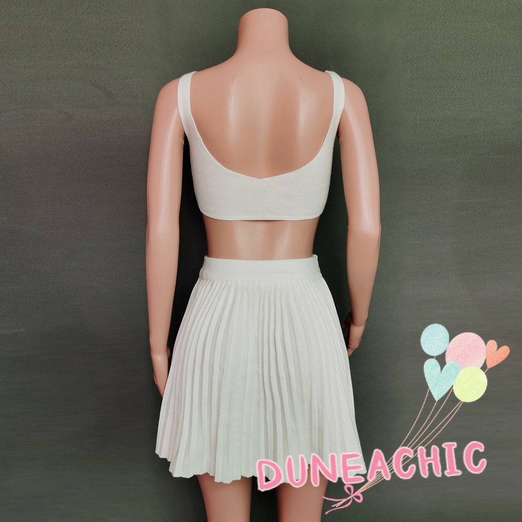 DUNEA Set đồ gồm áo lửng 2 dây và chân váy xếp ly quyến rũ dành cho nữ