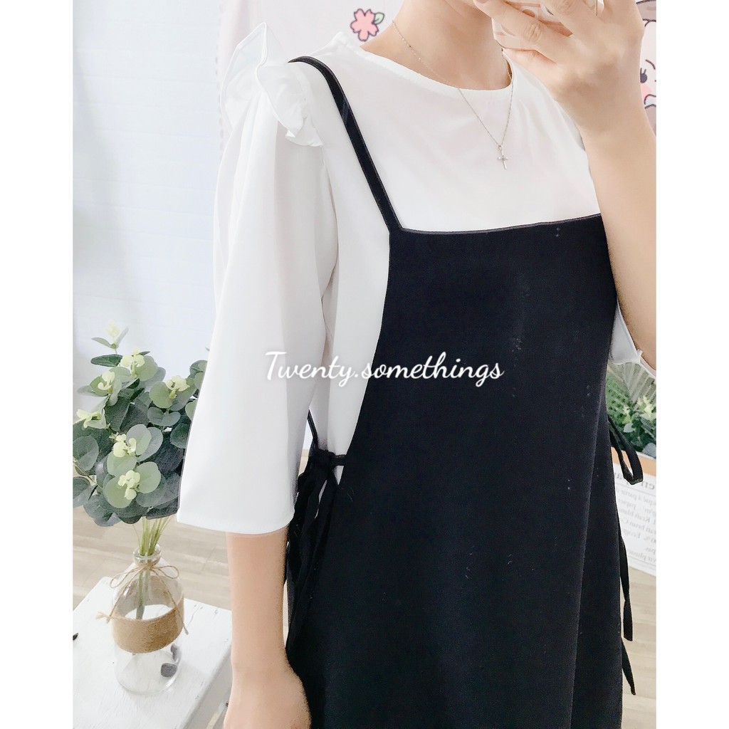 SET YẾM ĐEN DÂY + ÁO VOAN TRẮNG TAY LỬNG Ulzzang (ảnh thật/sẵn/video)