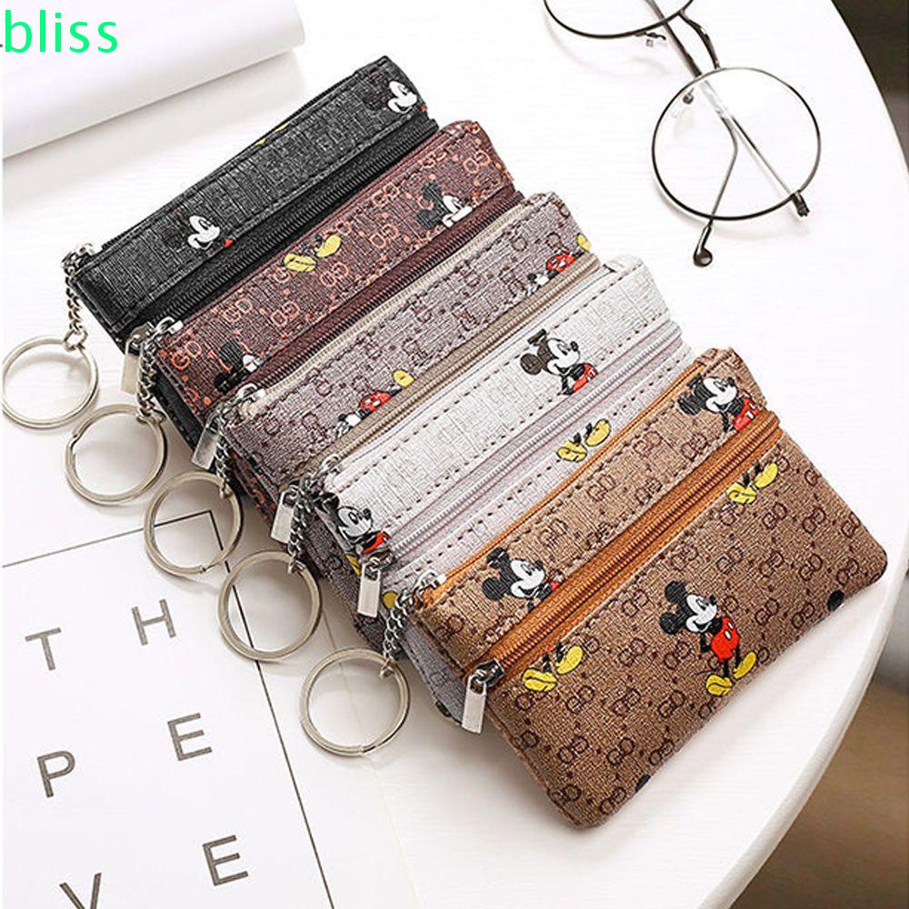 Ví đựng thẻ/tiền mini đa năng họa tiết Mickey hoạt hình nhiều màu tùy chọn phong cách cổ điển sang trọng có móc khóa
