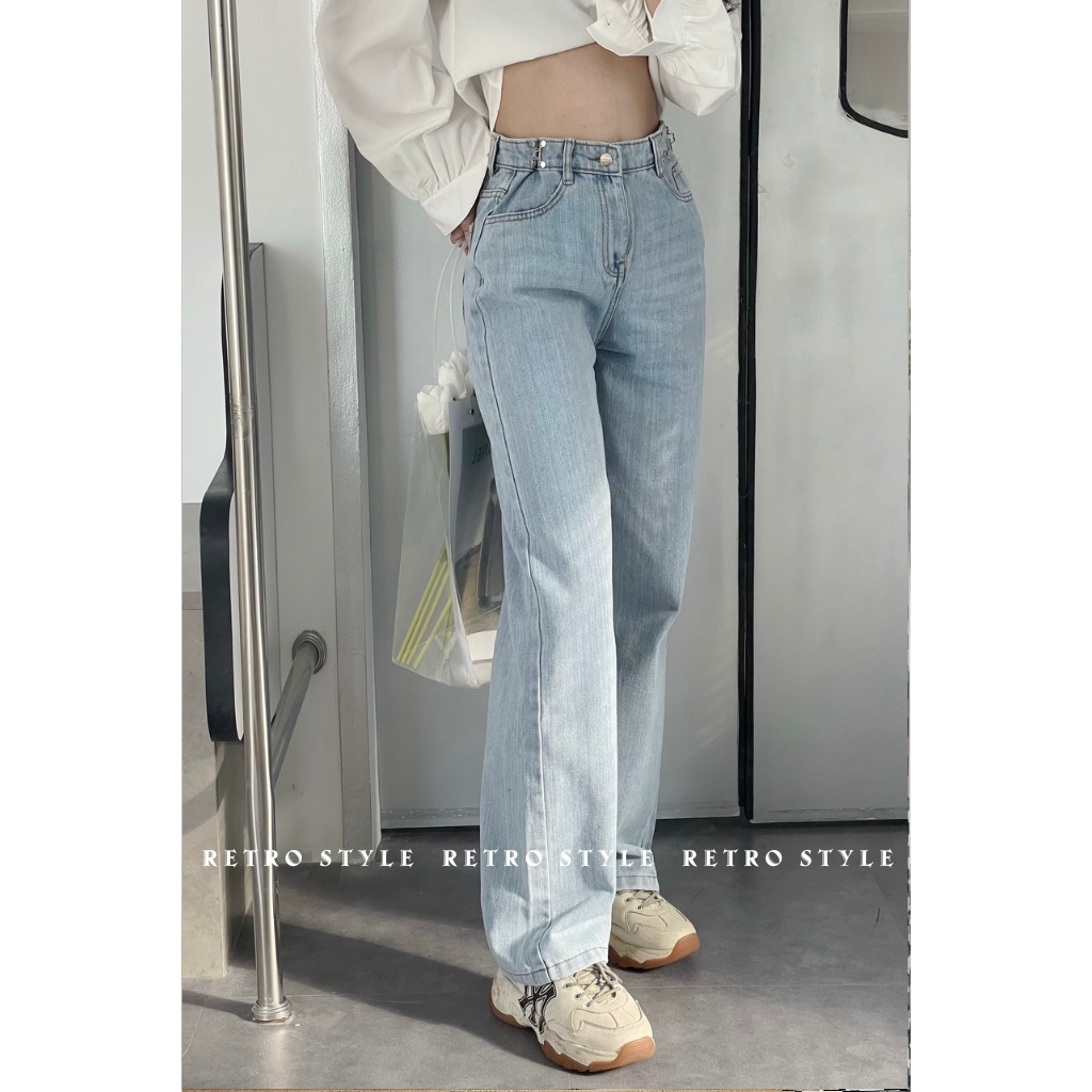 Quần Culottes Jean bò cạp cao năng động Thụng Móc Cài dài 100cm
