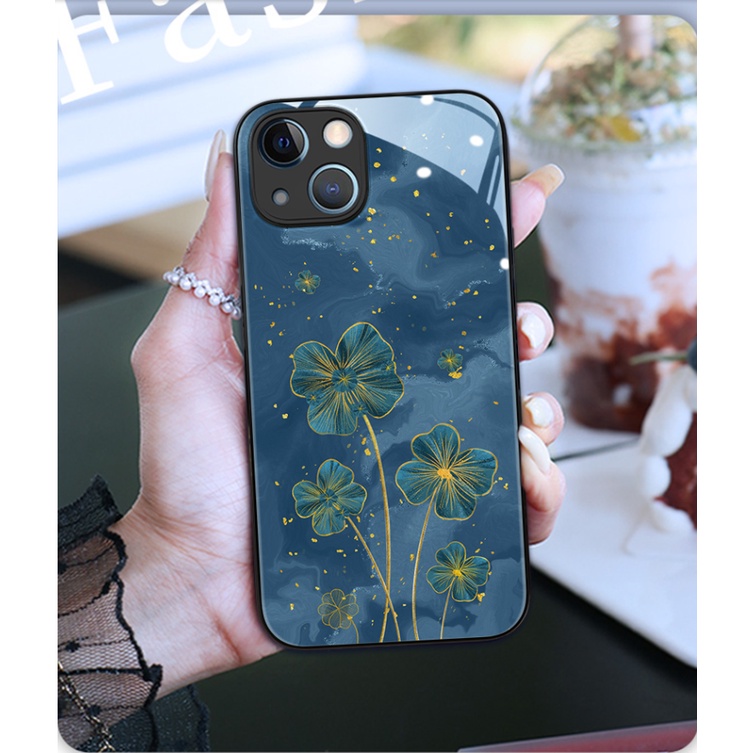 Ốp Điện Thoại Kính Cường Lực Họa Tiết May Mắn Cho iphone 13 14pro max 12 mini 11 pro max XS XR X 6 plus 6s 7 8 plus