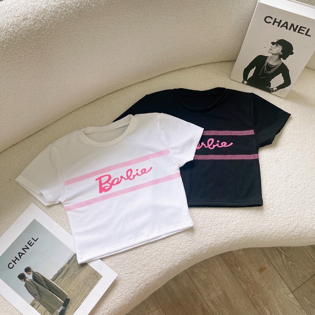 Áo thun nữ dáng croptop chữ babie tay ngắn cổ tròn basic