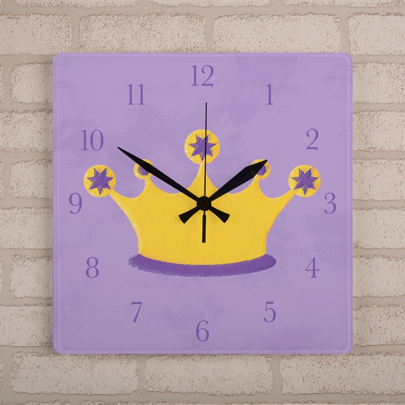 Gifthing Cartoon Purple Crown Personalized Wall Square Clock 10.75&quot;inch