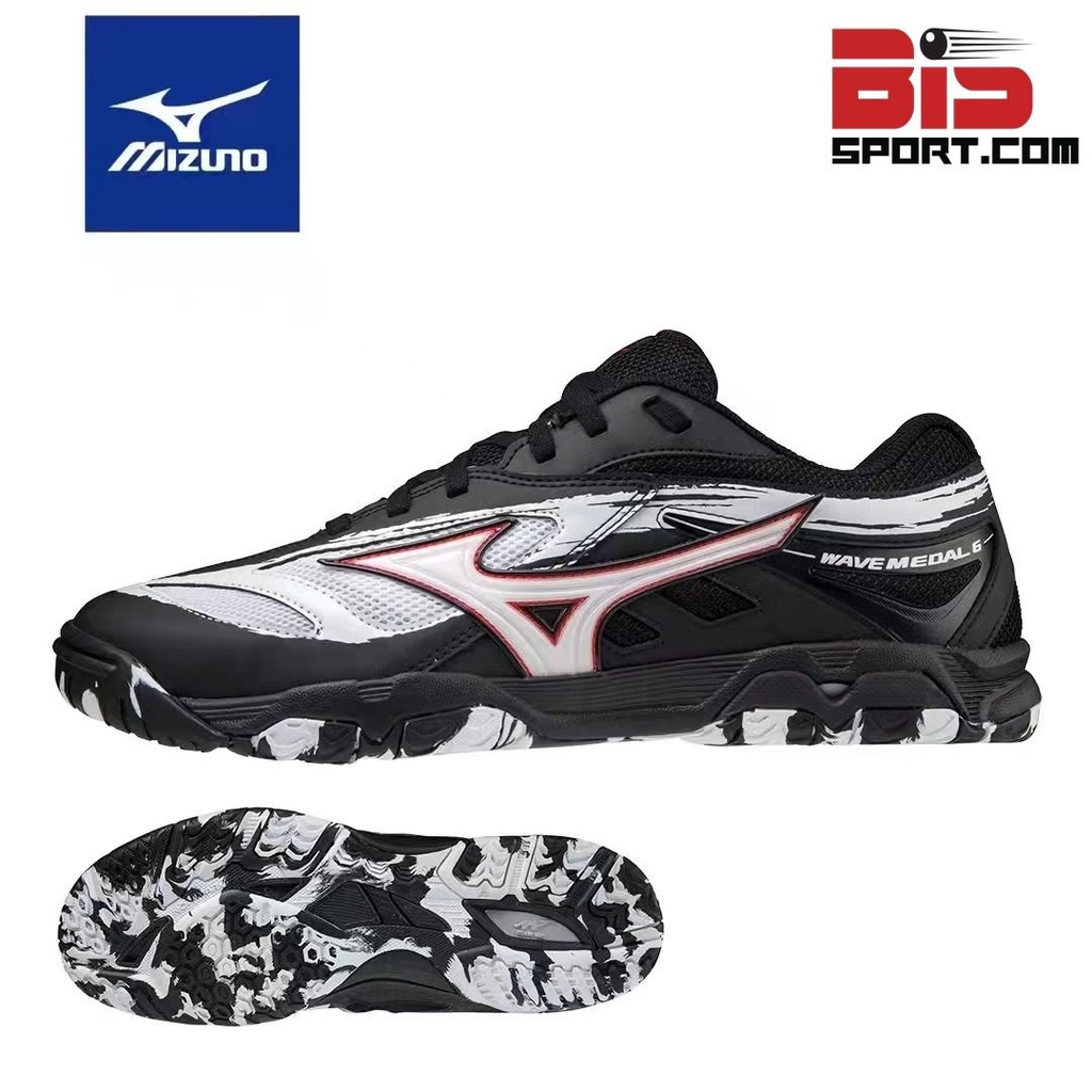 Giày Bóng Bàn Mizuno Wave Medal 6 - Màu Đen Bò Sữa - Chính Hãng - Da Mềm Mang Siêu Êm , Không Gay Khó Chịu Cho Chân