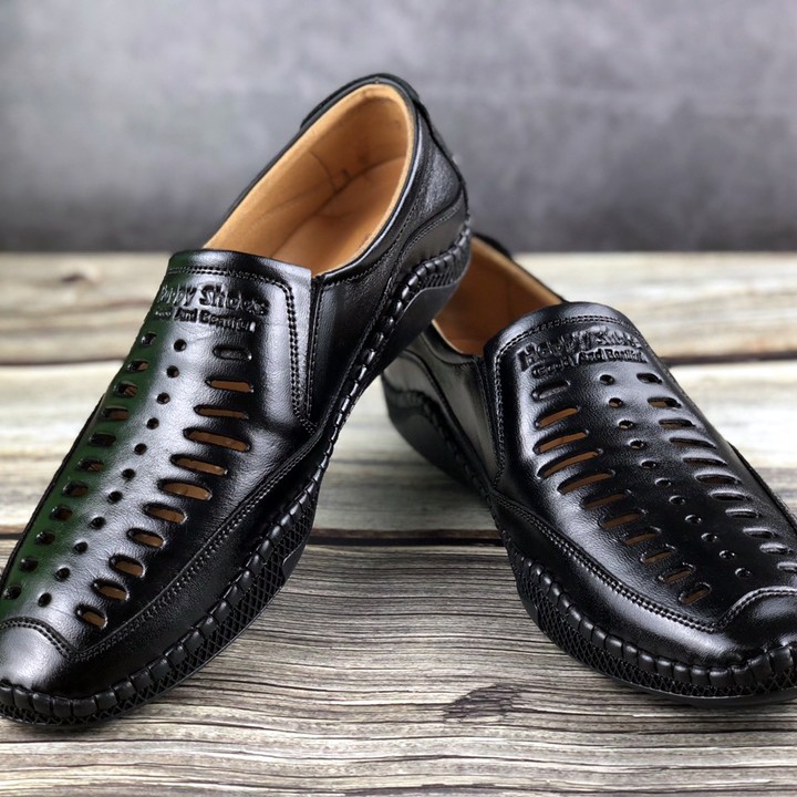 Giày lười nam Happyshoes da bò thật thiết kế mùa hè thoáng mát - HS710