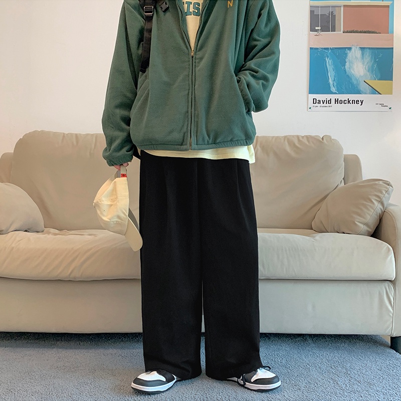 Quần ống rộng Màu Trơn Phong Cách Hàn Quốc Thời Trang Cho Nam Fashion Bigsize quần kaki nam Simple quần ống rộng nữ lưng cao