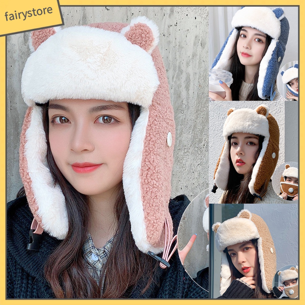 (Hàng Mới Về) Mũ Trùm Đầu Phủ Lông Cừu Phối Khẩu Trang Có Van Thở Tiện Dụng