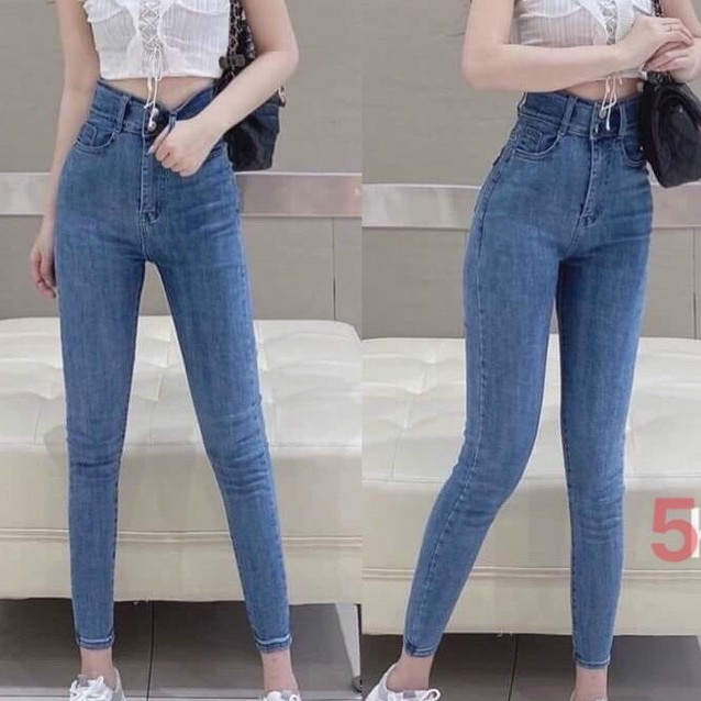Quần jean nữ xanh cao cấp - quần jean nữ 2 cúc lưng cao chất liệu denim co giãn (fom chuẩn shop) Lady-Hn Store88 NG36