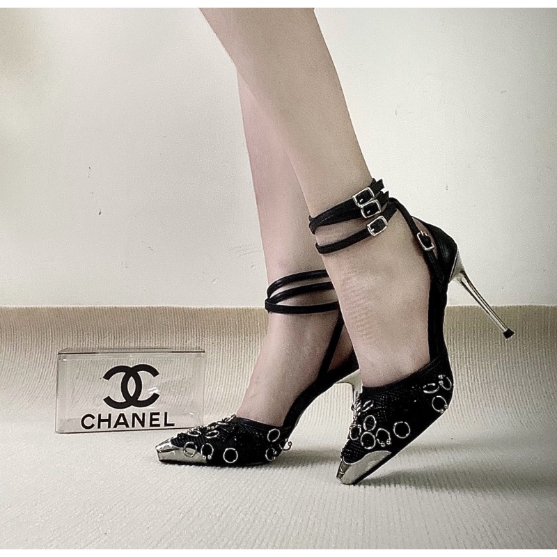 SẴN 40 8cm Giày cao gót buộc dây , cao gót đính khuyên siêu chất , giày cao gót mũi nhọn khuyên khoá kim loại