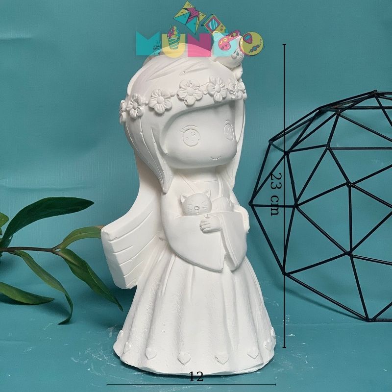 Tượng tô màu  cao cấp kèm màu SIZE XXL GIRL&CAT, tượng thạch cao MUNDO