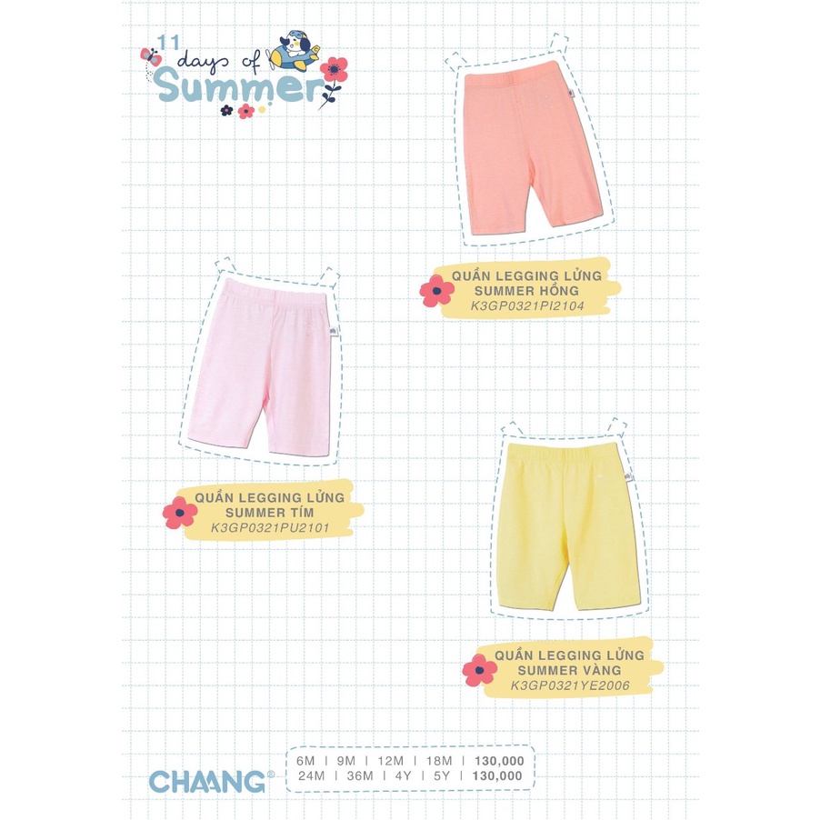 [CHÍNH HÃNG] Quần legging lửng trơn Summer bé gái Chaang