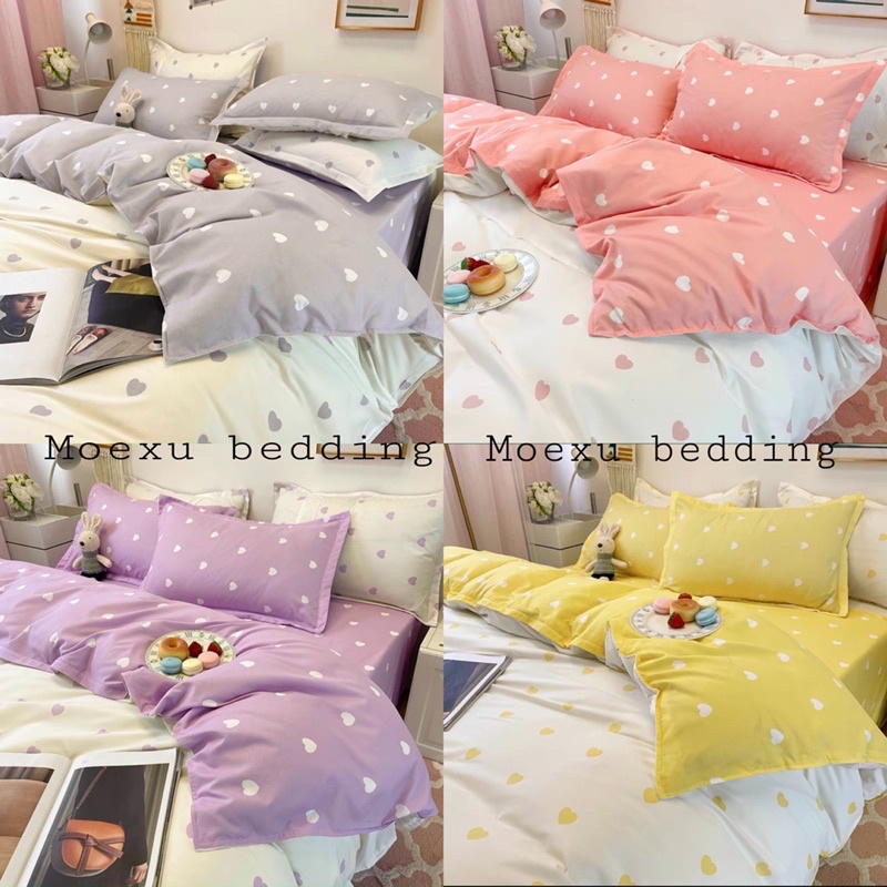 Bộ Chăn Ga Gối Cotton 3D poly trái tim nhiều màu sắc phong cách Hàn Quốc cotton mềm mịn mát tặng kèm vỏ gối ôm cùng bộ