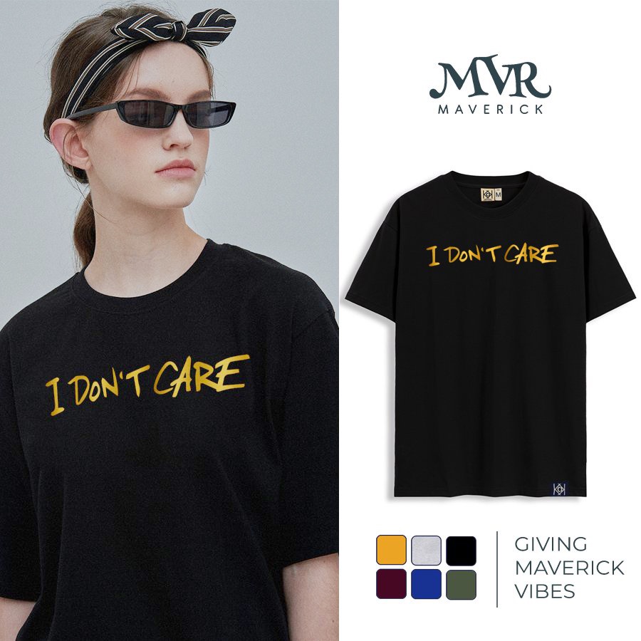 Áo Thun Basic Phông Unisex In Hình I Don't Care Nhũ Vàng Full Tag Form Dáng Rộng MVR KK3759