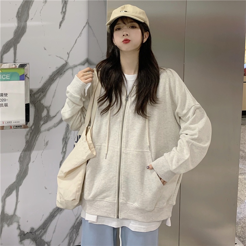 Cofen Korean style preppy plain all-matching hooded jacket all-matching slimming coat