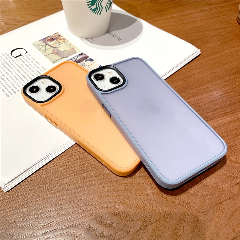 Ốp Điện Thoại Cứng Viền Silicon Dẻo Màu Nhám Mờ Thời Trang Chống Sốc Cho iPhone 13 12 11 Pro Max