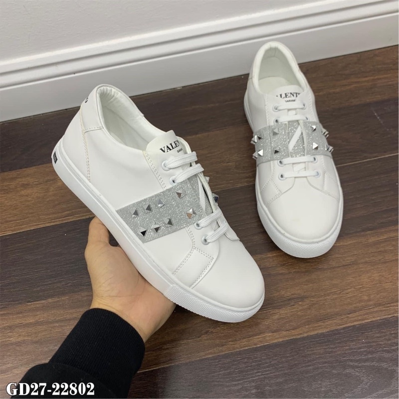 Giày Sneaker Da Nam VLTN Thêu Vạch Nhũ Tag Đá