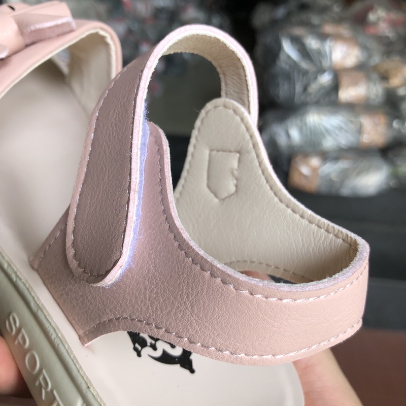 Dép trẻ em sandal bé gái hình nơ chấm bi bản ngang , quai hậu học sinh da đế cao su nhẹ xpa giá rẻ