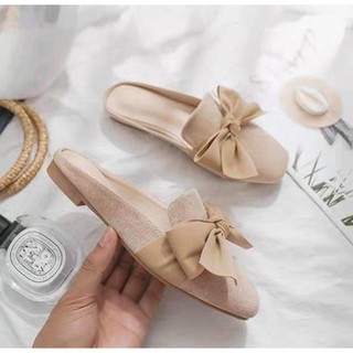 Giày Sục Nơ Da lộn Hai Màu