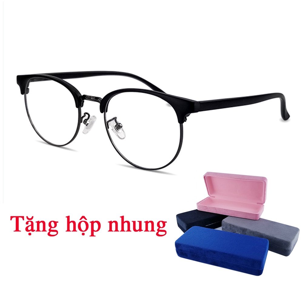 Gọng kính cận nữ, nam mắ tròn màu hồng, đen nhám chất liệu nhựa, kim loại 7K6214. Có sẵn tròng giả cận 0 độ chống tia UV
