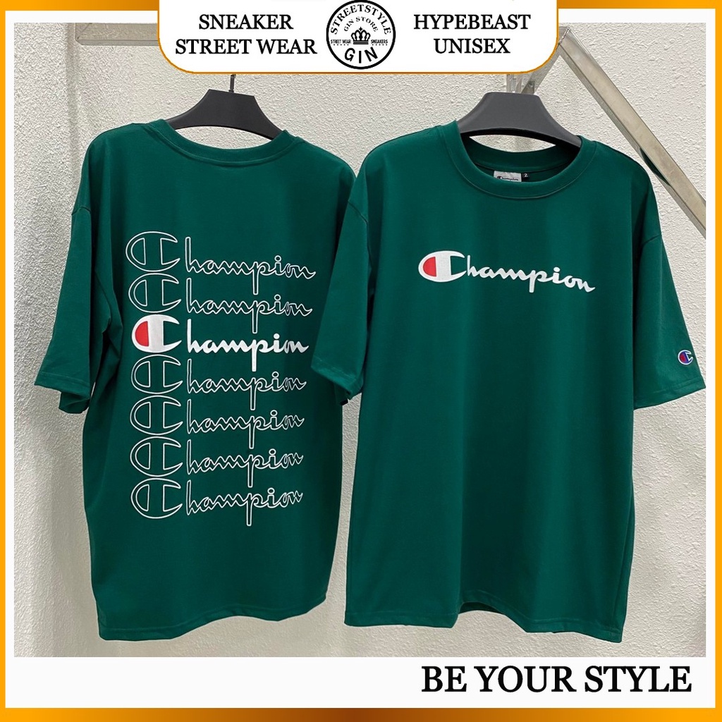 Áo thun tay lỡ CHAMPION Unisex nam nữ form rộng Oversize phong cách Ulzzang localbrand - Gin store