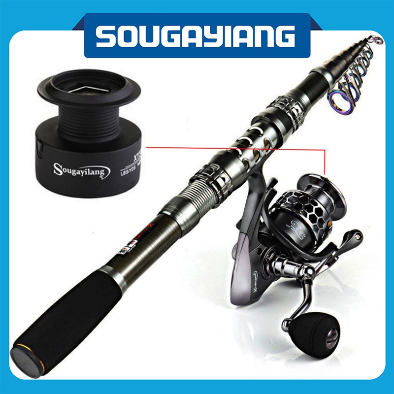 Set cần câu cuộn quay Sougayilang 1.8-3.3M thu gọn cho du lịch câu cá nước mặn/ nước ngọt