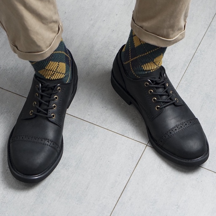 Giày nam derby cao cấp da bò công sở full đen có lót tăng chiều cao có khâu bảo hành 12 tháng