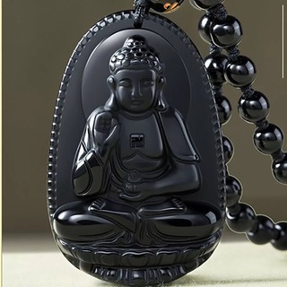 [TO]Mặt Dây Chuyền Phật Bản Mệnh - Phật A DI  Đà  Obsidian 5cmx3cm tuổi Tuất Hợi tặng dây chuyền free