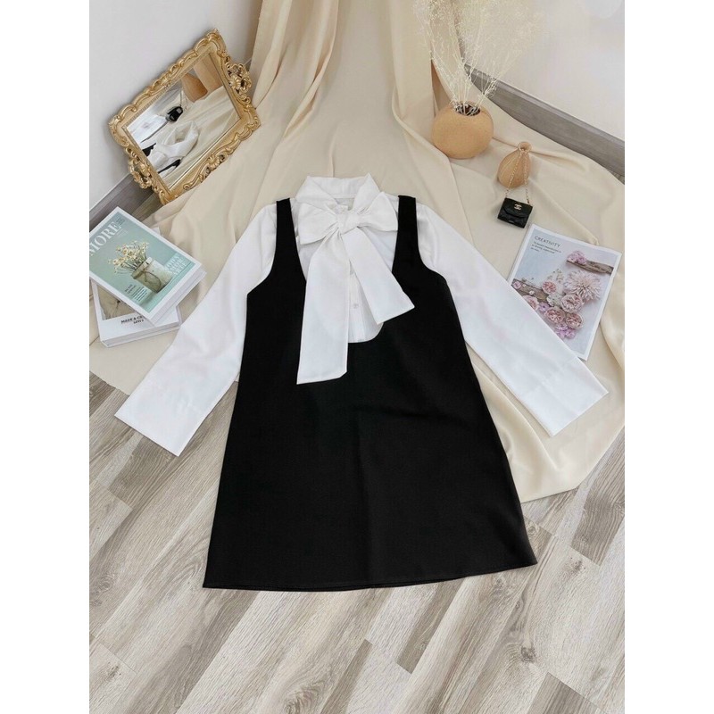 Sét áo sơ mi nơ bản to kèm váy suông TTN976