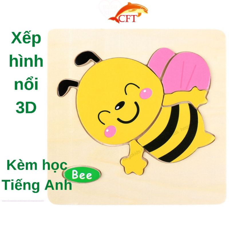 Xếp Hình Gỗ 3D Loại 40 Tranh Ghép Hình Puzzle Cho Bé Từ 2 Tuổi Chơi Và Học Tiếng Anh 3 Chủ Đề Con Vật Giao Thông Hoa Quả
