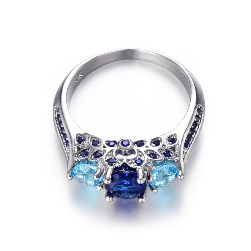 Nhẫn đính đá pha lê xanh dương sáng tạo thời trang