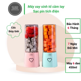 Máy xay sinh tố cầm tay mini sạc pin tích điện, sạc điện cổng Usb đa năng, chất liệu thủy tinh, loại 6 dao
