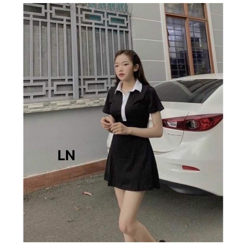 váy cổ bẻ phối cổ