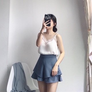 Set áo lụa dây kèm qần váy xanh