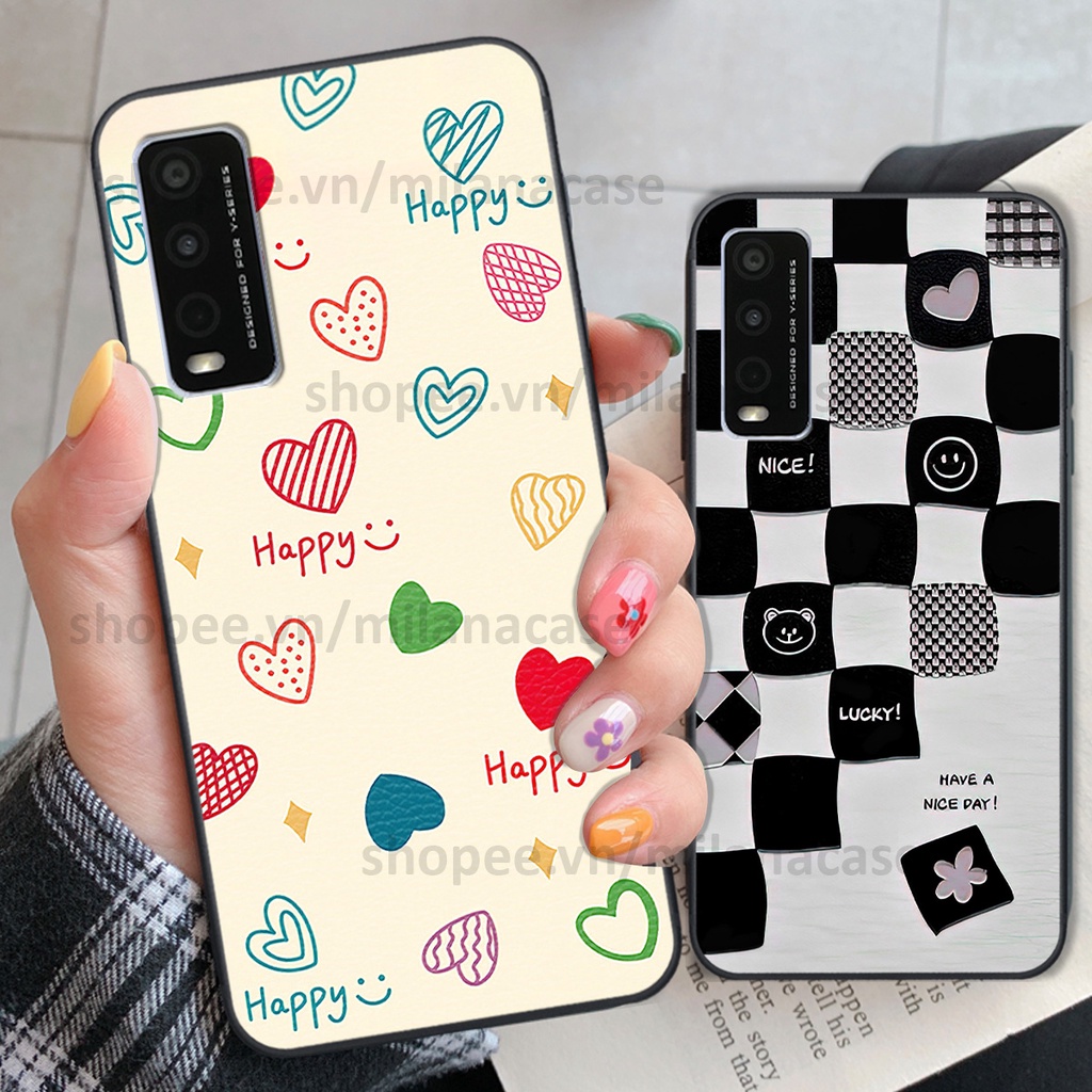 Ốp Vivo Y20 in hình caro trái tim siêu đẹp, siêu nét đầy phong cách cá tính