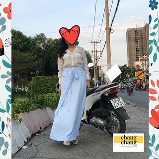 Váy Chống Nắng Xẻ Tà Thời Trang Lưng Thun Cúc Sau | Xanh Baby Nơ Trước | Chang Chang