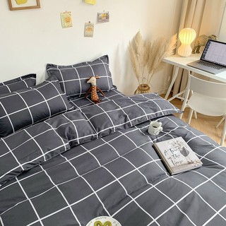 Trọn Bộ 4 Món Chăn Mền Ga Gối Cotton Poly Nhập Mẫu KẺ TO ĐEN (Đủ Kích Thước)