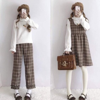 [ORDER] Set yếm caro và áo cổ lọ phối ren